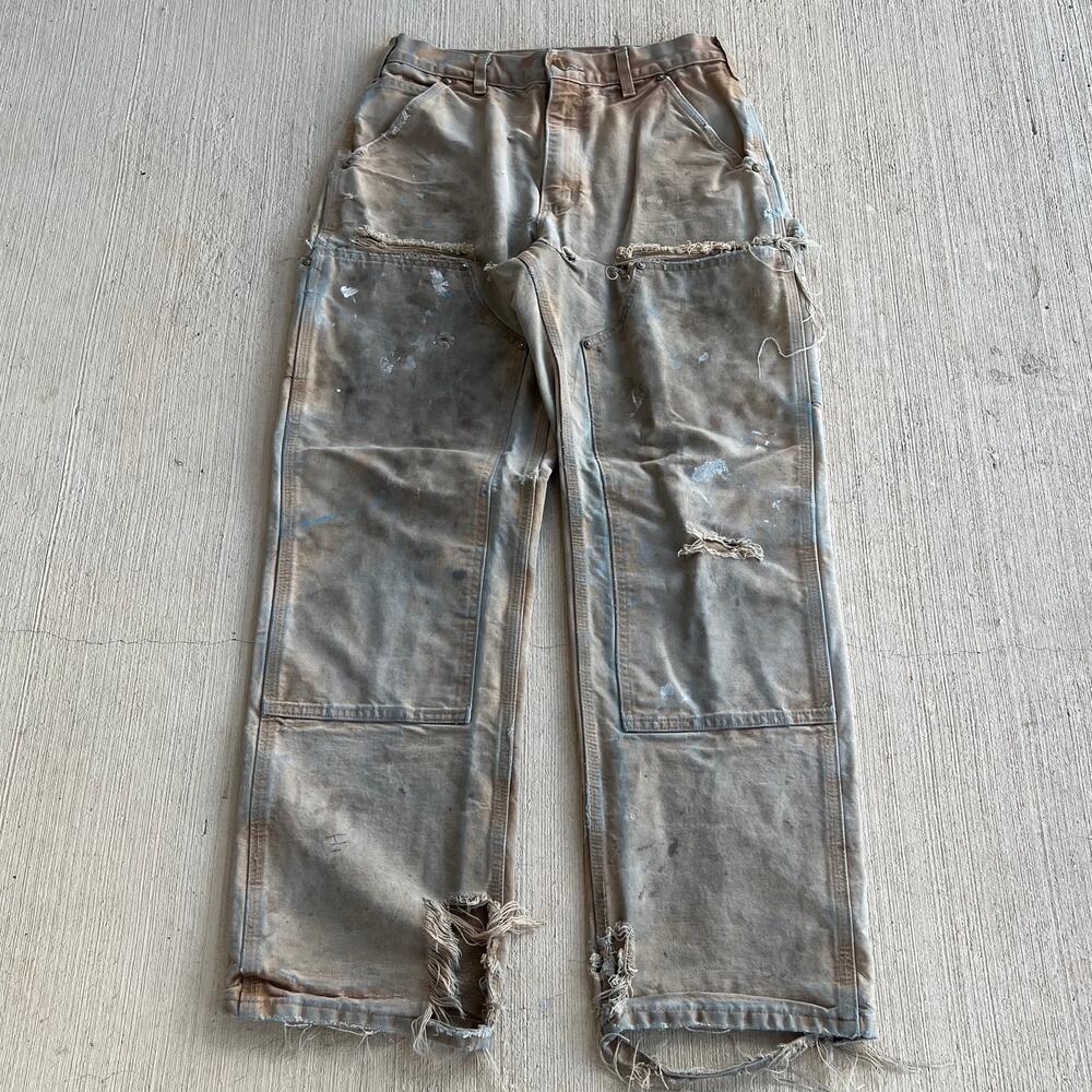 Carhartt B01 BRN distressed brown double knee work wear carpenter pants